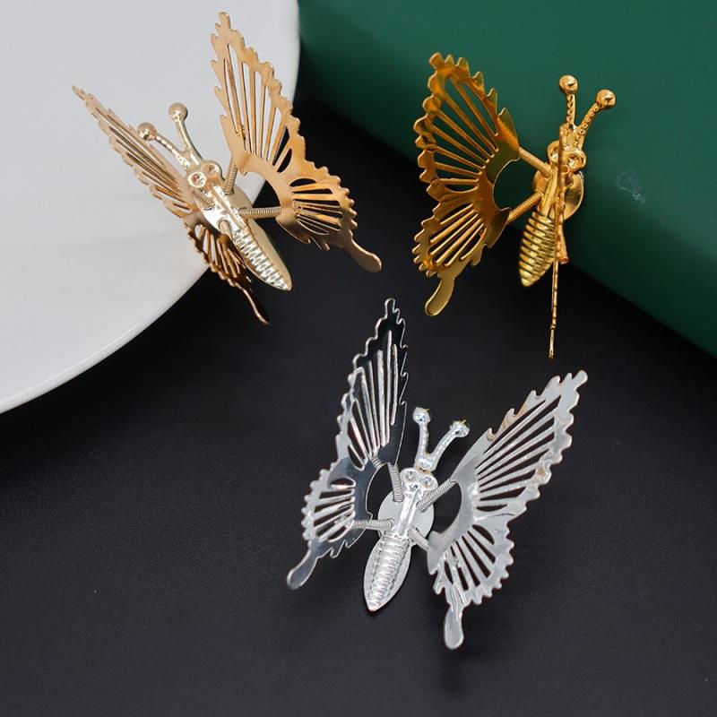 Metal Moving Butterfly Hair Clip Women Colored Rhinestones Duckbill Clip Sweet Hair Accessories