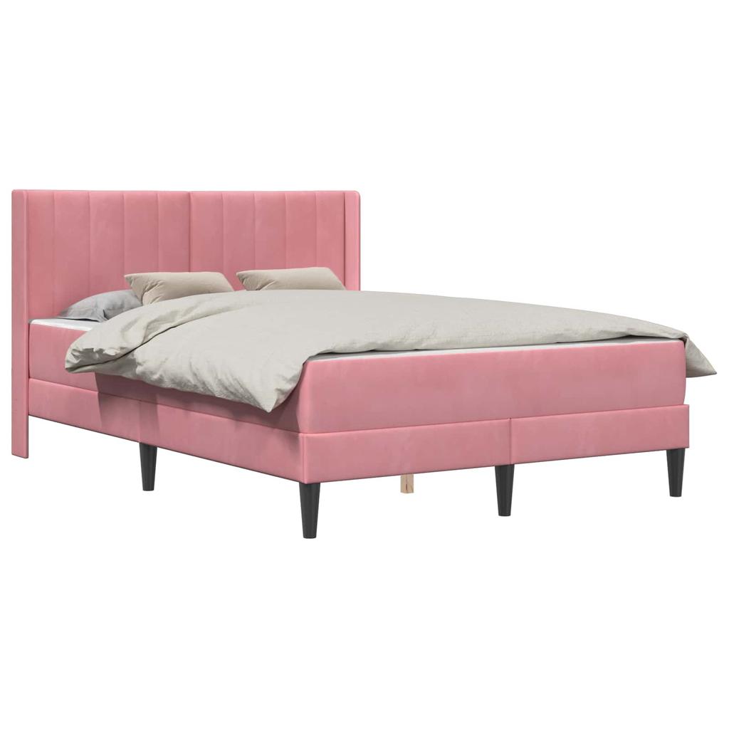 Bed Frame with Mattress and Headboard Pink 140 x 190 cm Velvet
