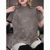 Women Crew Neck Geometric Rhinestone Embellished Cuff Contrast Short Sleeve Casual Tee Top