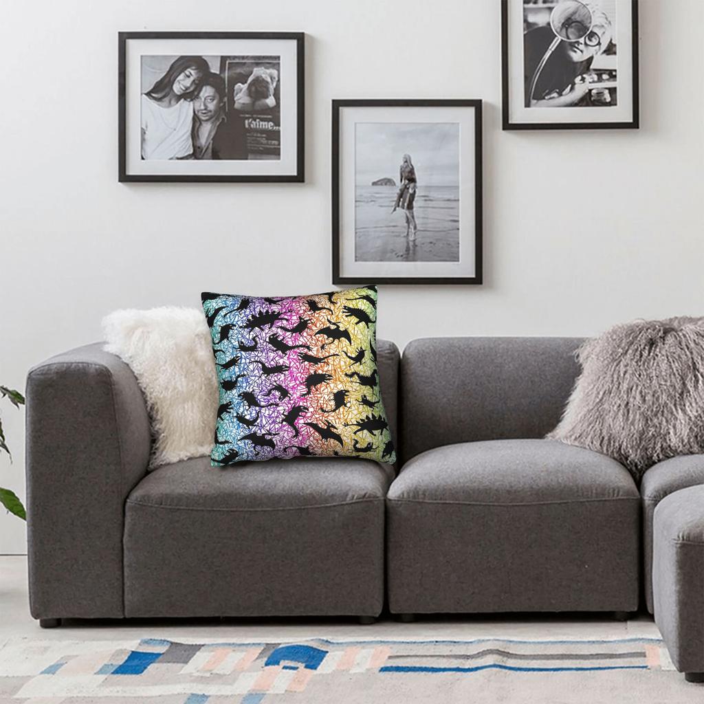 Chaos Dinosaur Pattern On Rainbow Scribble Pillow Cover Novelty Pillow Case For Living Room Chair Comfy Cushion Cover Gift Idea