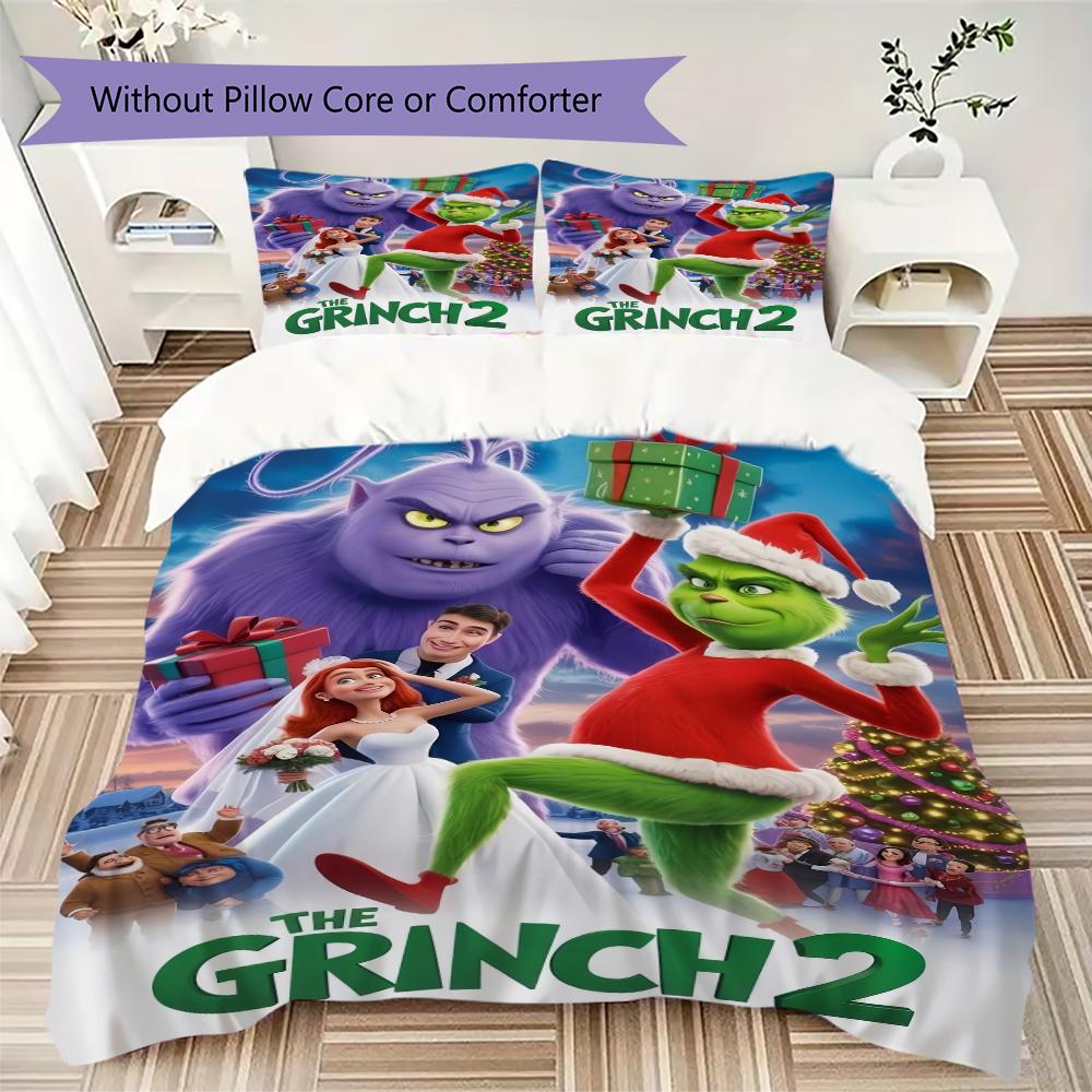 Merry Grinchmas Holiday Joy Threepiece Set Without Core 1 Duvet Cover 2 Pillowcase Without Core Duvet Cover And Pillowcase