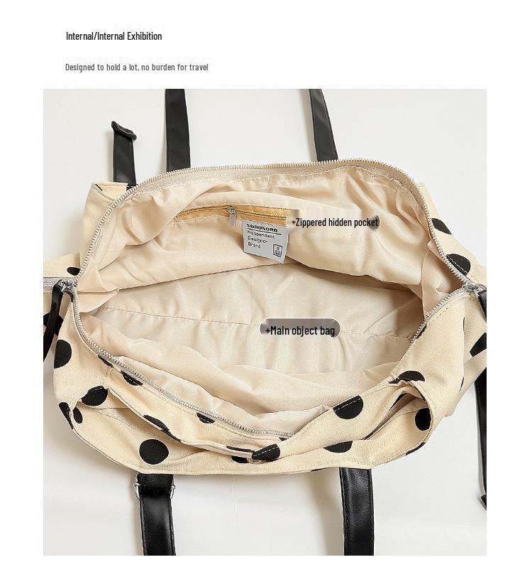2026 Women's Polka Dot Canvas Tote Bag: Large Capacity, Single Shoulder or Crossbody, Perfect for Work Commutes