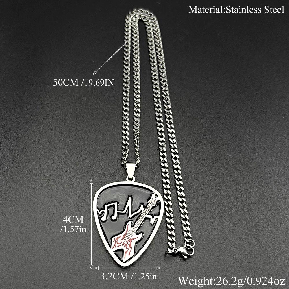 Hiphop Guitar Pick Sound Wave Chain Necklace For Women Men Stainless Steel Silver Musical Rock Punk Jewelry