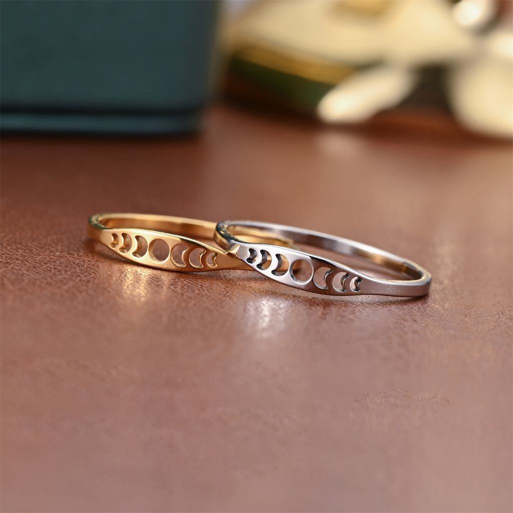 Minimalist Moon Phase Ring Stainless Steel Crescent Stackable Thin Women Rings Witch Amulet Jewelry Gift for Lovers