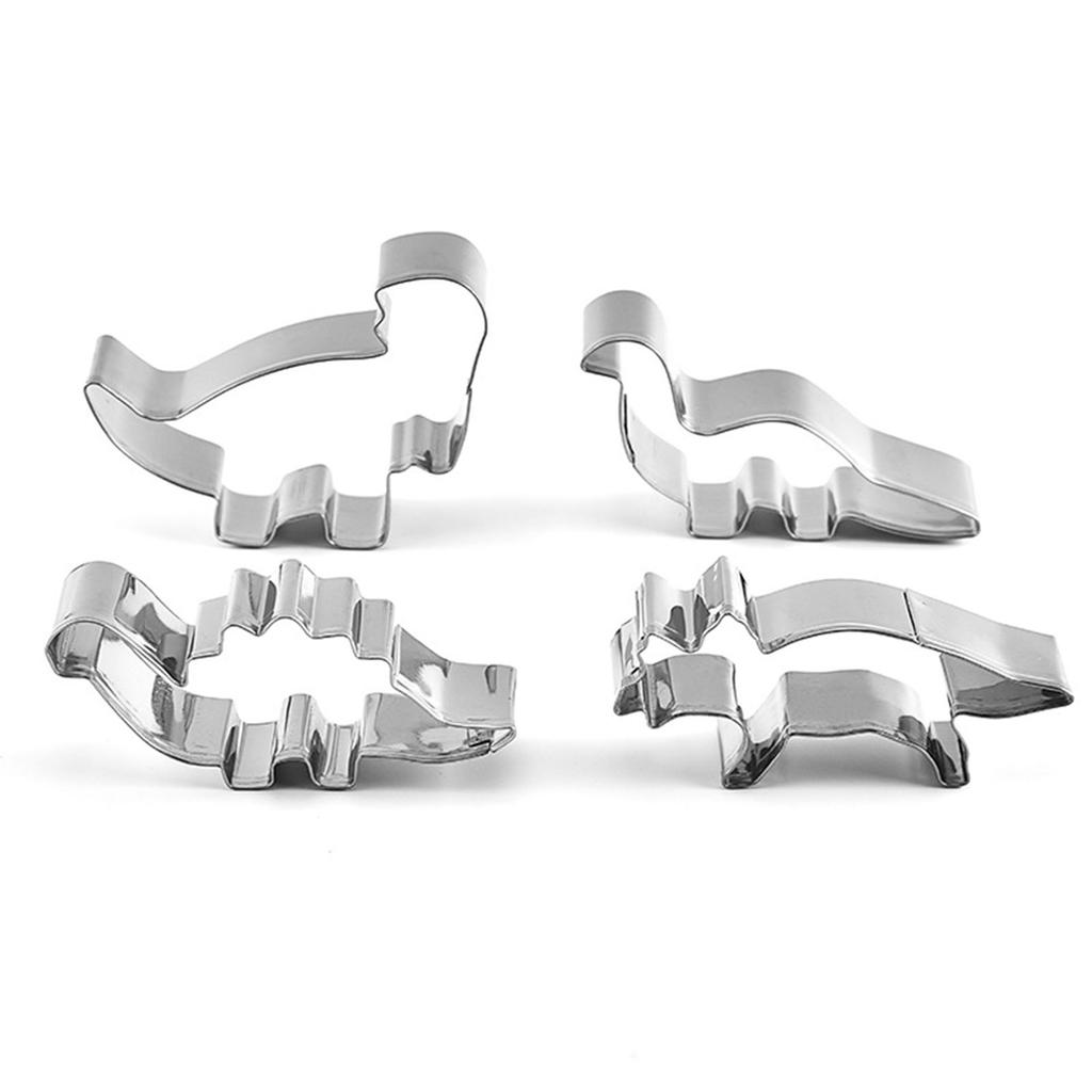 Animal Baking Cutter Easy Release Stainless Steel Dinosaur Shape DIY Baking Cutter Mold for Cake Cookies Pastry 4pcs