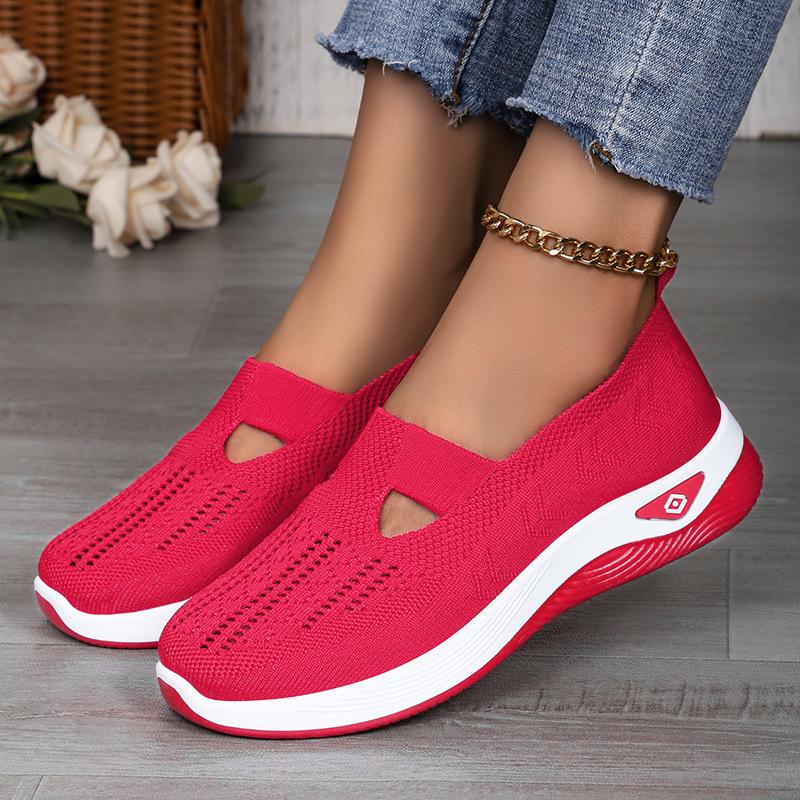 Women's shoes large size casual shoes flying woven breathable shoes women's lightweight and comfortable mesh shoes soft sole shallow mouth single shoe