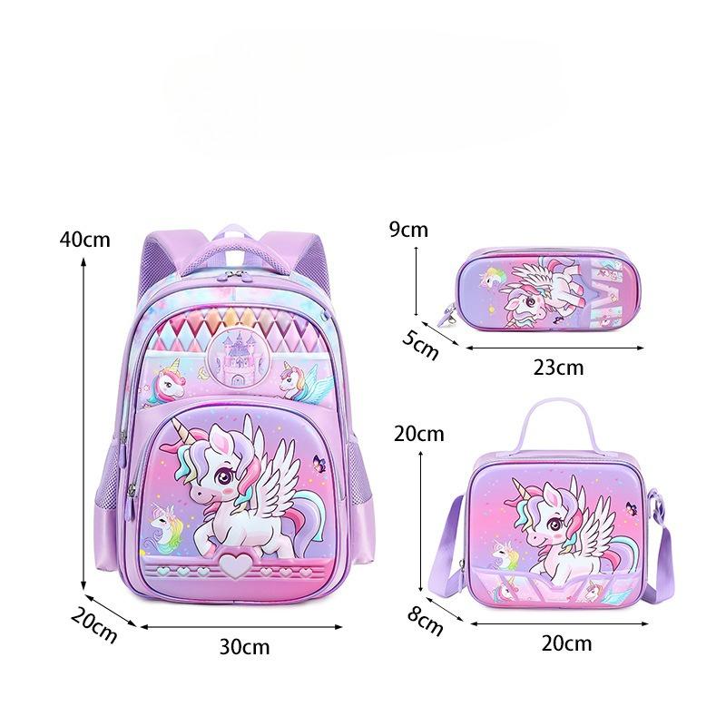 

3 шт. Детские школьные ранцы для девочек, рюкзаки с мультяшным единорогом и принцессой, водонепроницаемый ранец для учеников 1 класса начальной школы фиолетовый