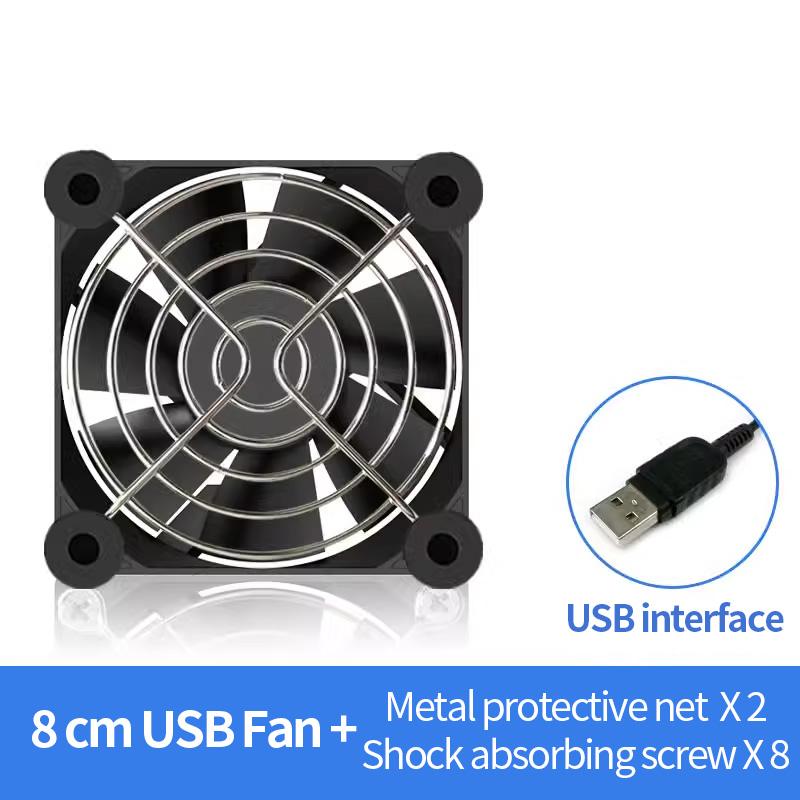 5V USB PC Case Exhaust Fan 8/12/14cm Hydraulic Bearing With Protective Net & Screws For Router TV Set‑top Box Cabinet Cooling