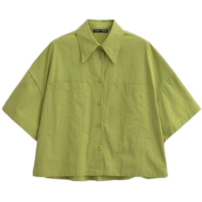 

Fashion Style 2023 Autumn New Arrival Women s Casual Super Loose Profile Large Patch Pocket Short Sleeve Shirt Uwl230008 Green L