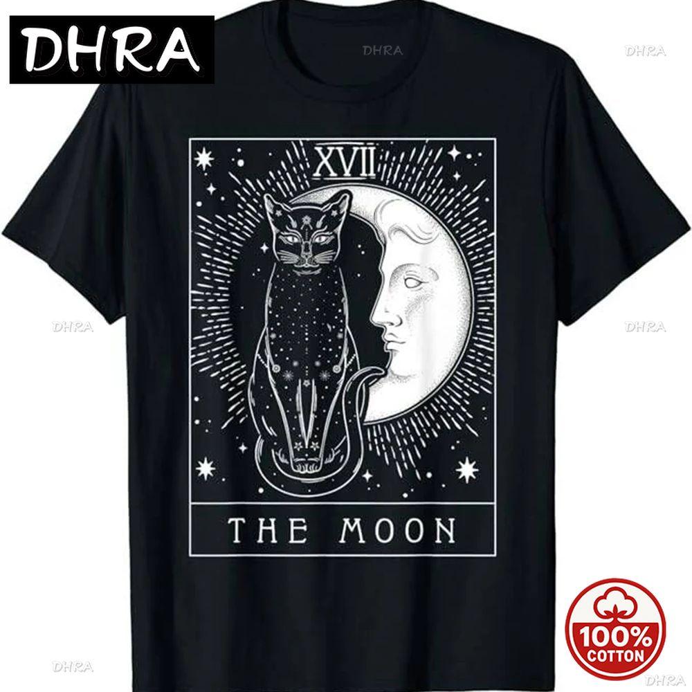 New Stylish Tarot Card And Crescent Moon Cat Pattern Hiphop Tshirts For Unisexgraphic Loose Soft Summer Streetwear Fashion Y2k