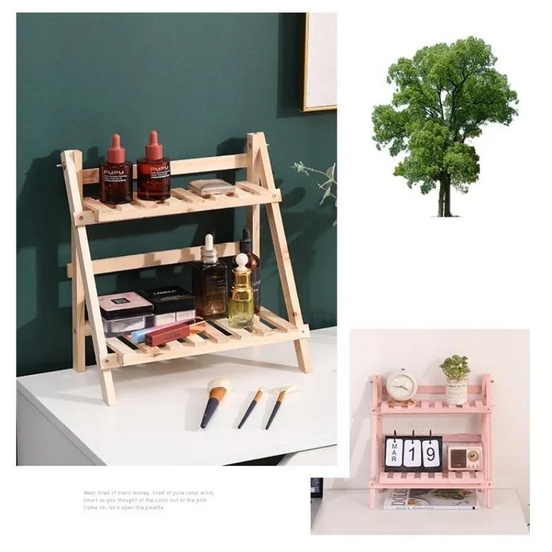 Wooden Desktop Storage Shelf 2-Tiers Foldable Multi-functional Trapezoidal Desk Display Rack Office Storage Rack Flower stand
