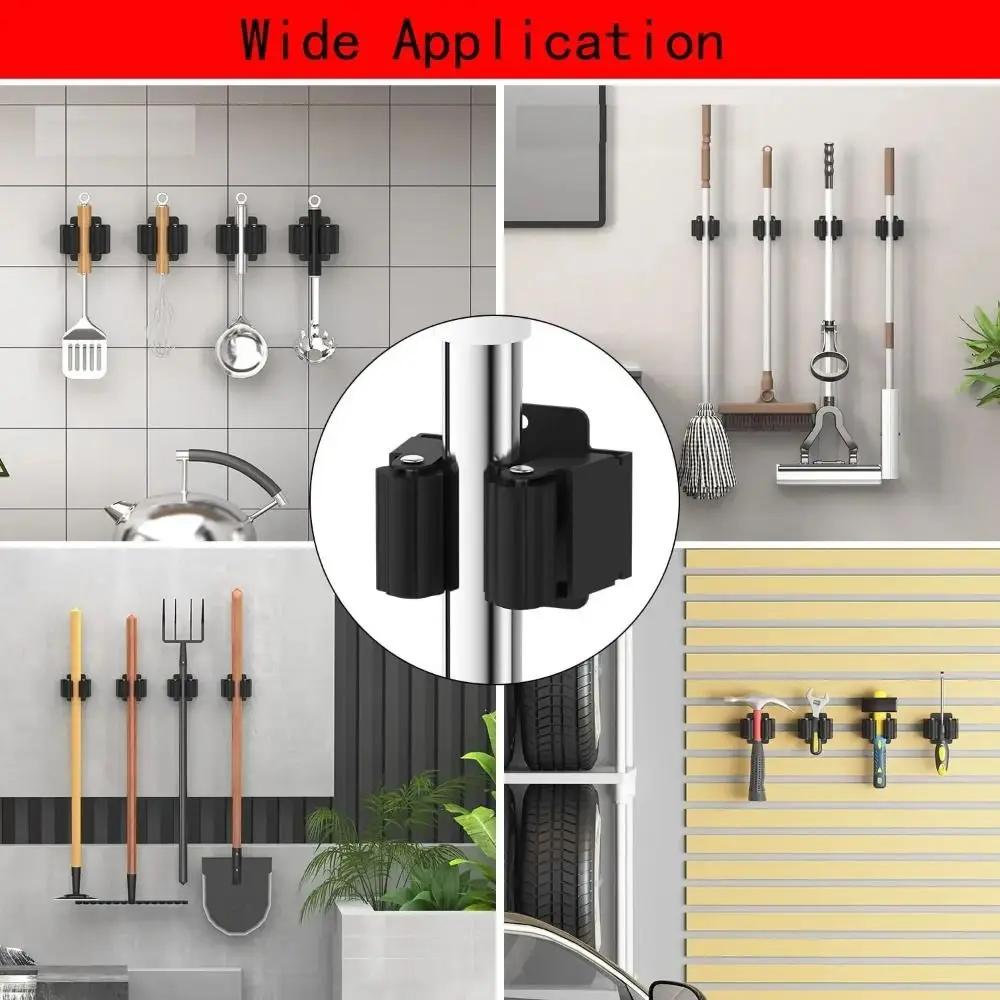 4Pcs Wall Mounted Mop Broom Holder with Screws Waterproof Mop Storage Clips Rack Reusable Hanging Brush Broom Hanger