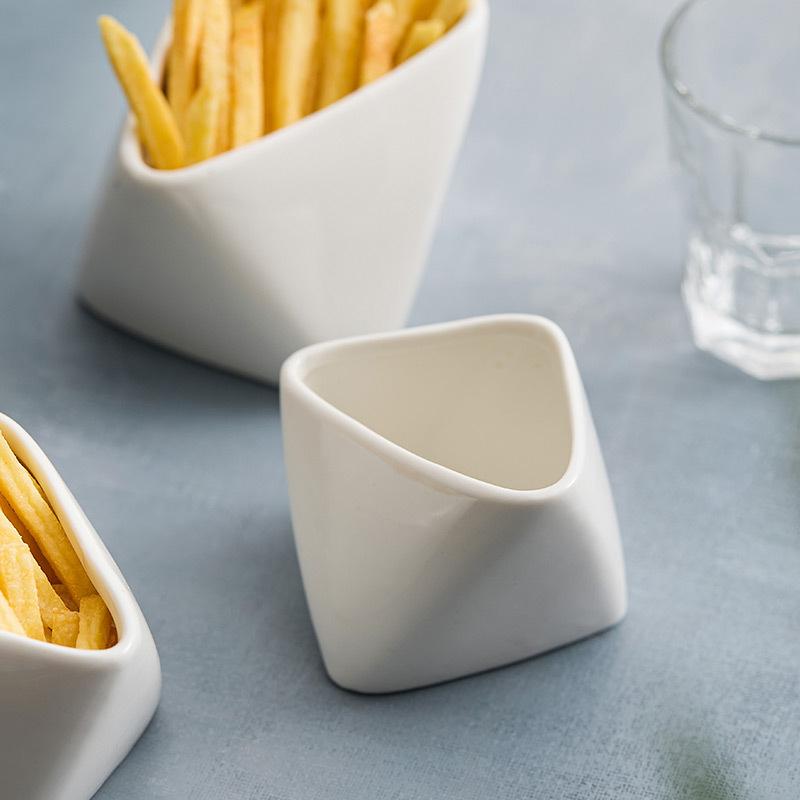 White Porcelain French Fry Holder Ceramic Fries Scoop Cup Box For Parties Events And Takeout Snack Dipping Bowl Hotel Tableware
