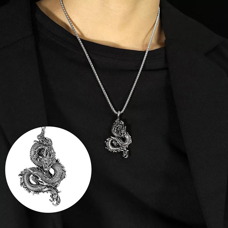 Vintage Men'S Stainless Steel Dragon Necklace Punk Hip Hop Necklaces For Men Stainless Steel Jewelry Party Anniversary Gift