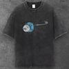 Unisex Moon Earth Selfie Oversized T Shirt Washed Black Y2K Streetwear S-2XL