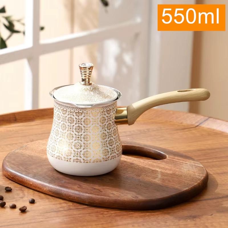 Stainless Steel Coffee Pot with Lid Chocolate Butter Milk Cup Coffee Tea Melting Jug Moka Pot for Office Home Kitchen