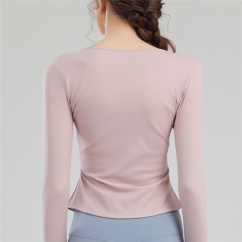 Yoga Wear With Chest Pads, Women's Pilates Sports Top, Tight And Slimming Look, Elegant Cycling Training Long-sleeved Fitness Wear For Summer