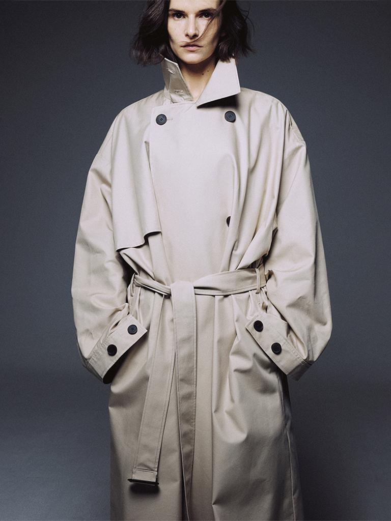 Umarmung Convertible Collar Oversized Trench Coat_Travertine