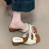 Small Heel With Sandals Slippers Women'S Summer Wear Low Soft-Soled Sandals Bow French Skirt