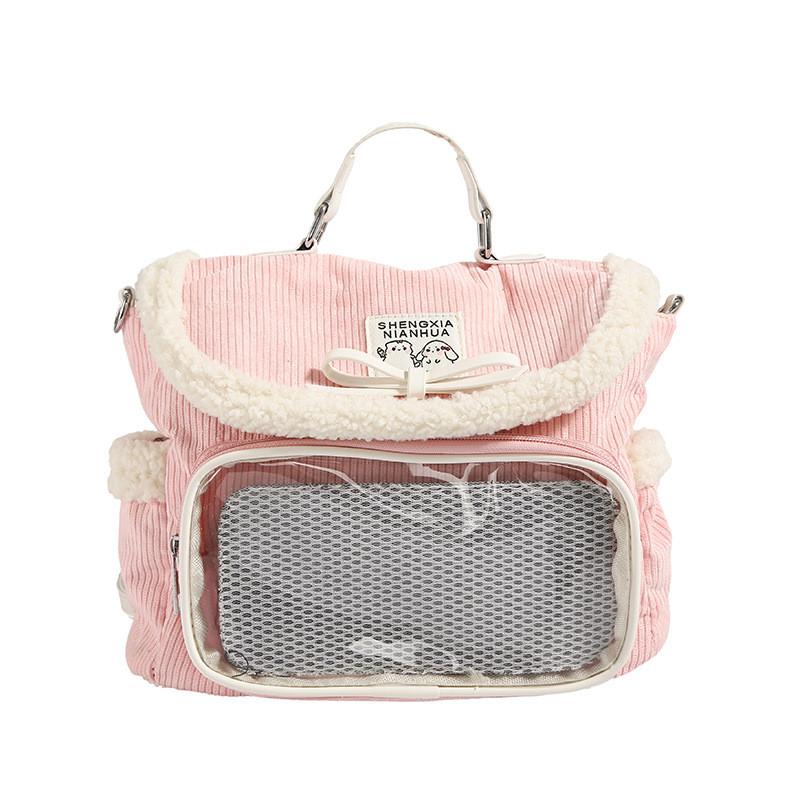 Plush Backpack Lightweight Nylon Material Bow Decoration For School Daily