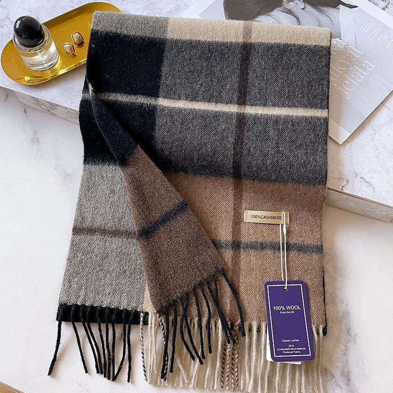 100 cashmere scarf women's autumn and winter versatile black coffee scarf winter advanced sense