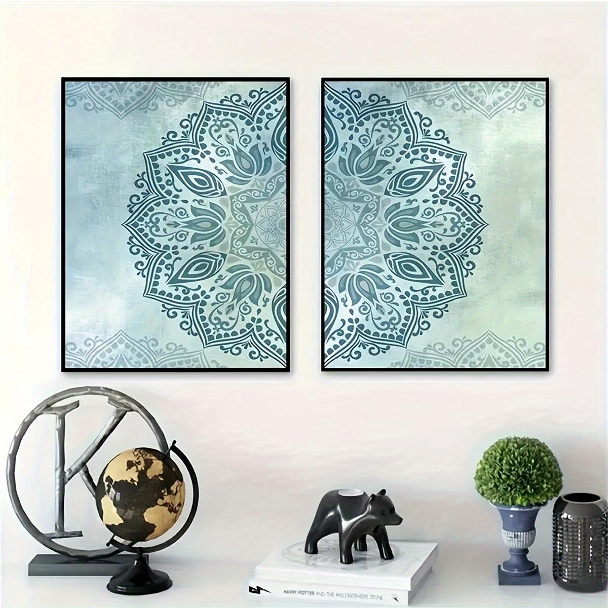 

2pcs Set Frameless Canvas Art Prints - Modern Mandala & Moroccan Pattern, Blue Turquoise Palette - Perfect for Bedroom Decor, Au 20x30cm-2pcs