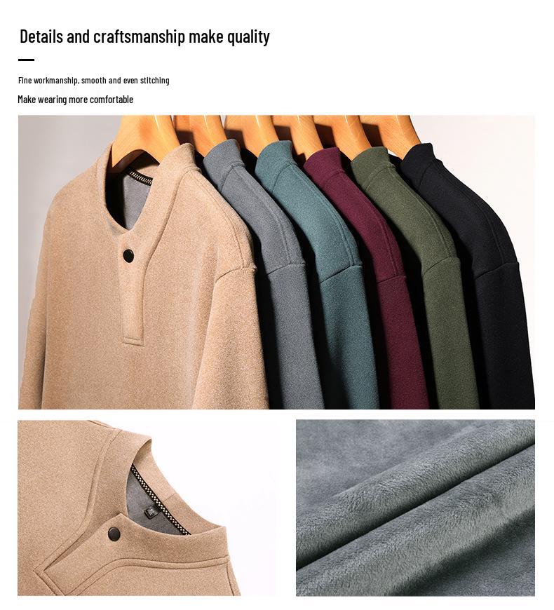 Men's 2025 Winter Plush Thickened V-Neck Sweatshirt - Warm Base Layer