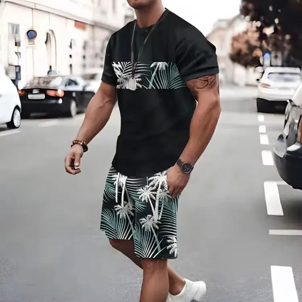 

Комплект из 2 предметов для мужчин, повседневная футболка с коротким рукавом и шорты на шнурке, летний комплект мужской одежды для отдыха, отпуска, тренировок 4XL