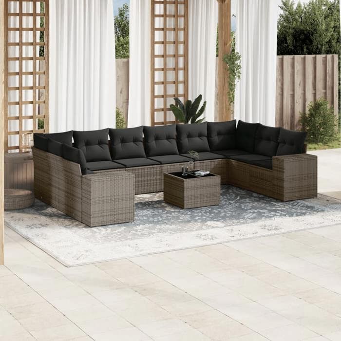 VidaXL Salon de Jardin avec Coussins 11 pcs, Canapés de Terrasse, Ensemble de Meubles de Patio, Mobilier d'Extérieur, Gris 3223079