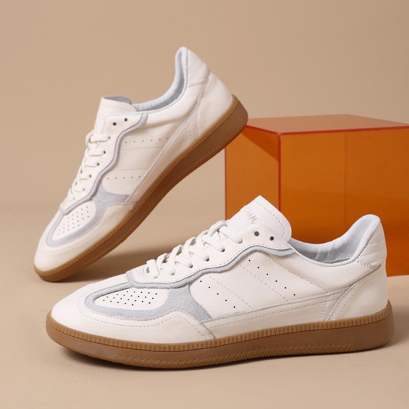 European Station Men's Shoes Leather Retro Little White Shoes New Leather Casual Versatile Board Shoes Men's German Training Retro Trend Shoes