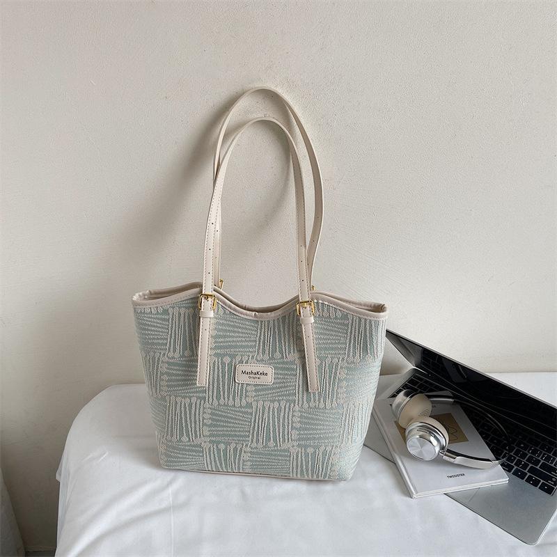 Striped canvas bag women's large-capacity new autumn and winter versatile casual shoulder bag college student class tote bag