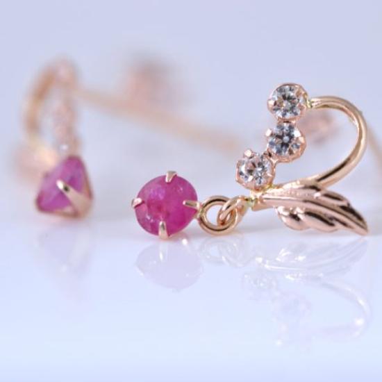 Kotobuki Jewelry July Birthstone Ruby Angel of Happiness Earrings In 14K Gold Set with Polishing (Gift Cloth)