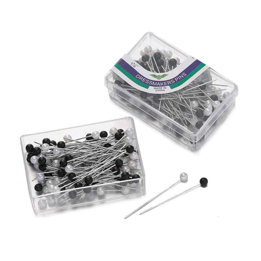 100Pcs/Box 37mm Colorful Round Pearl Head Needles Stitch Straight Push Sewing Pins For Dressmaking DIY Sewing Tools Positioning