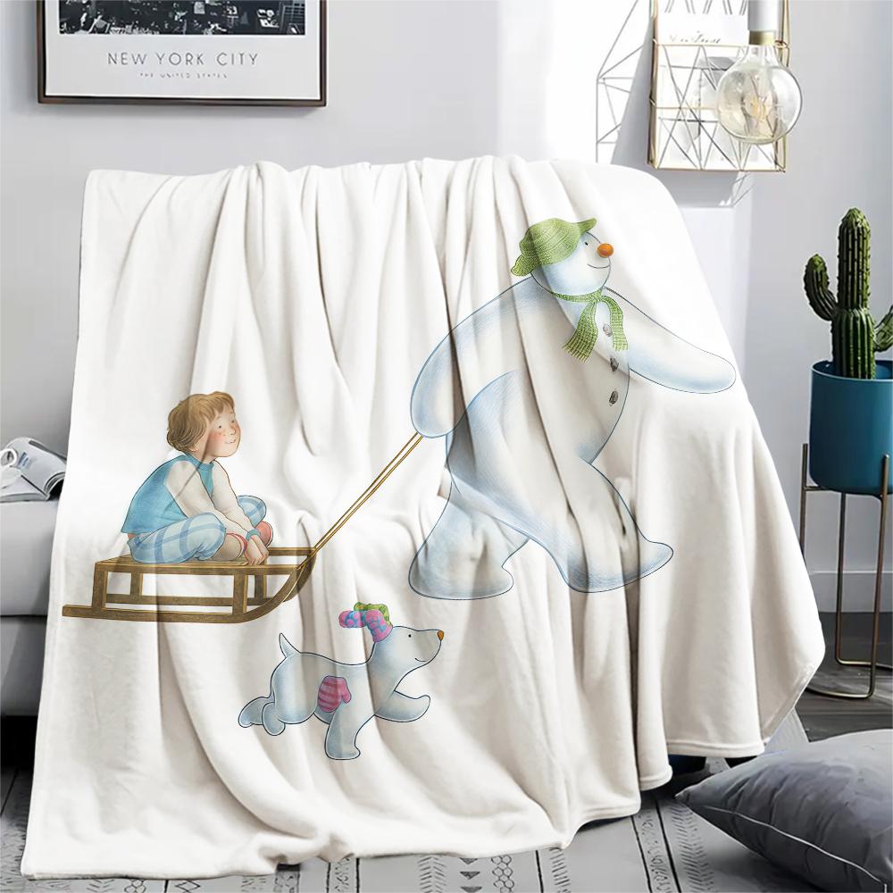 1PC The Snowman Print Flannel Blanket, High quality All Seasons, Home Decor, Warmth and Comfort, Perfect for Christmas Gifts