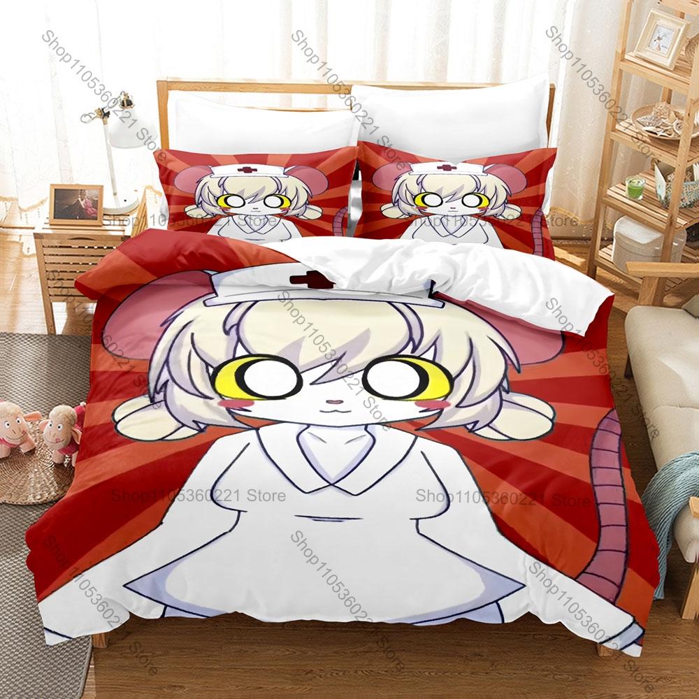 Terrible Mouse Cartoon Print 3PCS Bedding Set Soft Microfiber Duvet Cover 2 Pillowcases Hidden Zipper No Inner Core
