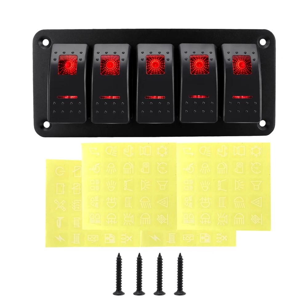 Universal Marine Boat 2/3/4/5/6/ 8 Group Rocker Switch Panel 5-pin Switches for 12V/24V Cars Trailers Red Green Indicator Light