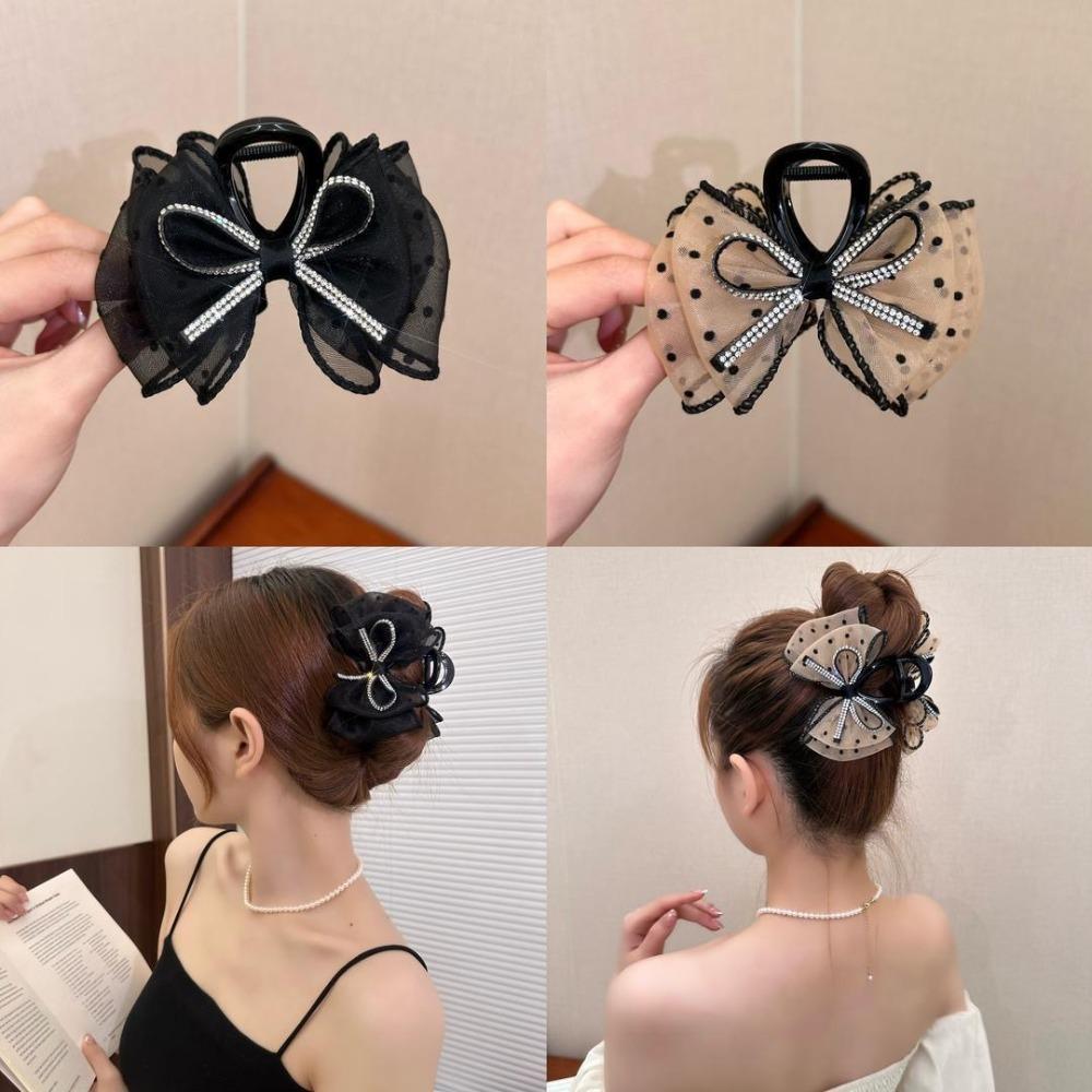 New Crystal Diamond Bow Hair Claw Clip Elegant Korean Rhinestone Shark Clip Hairpin Hair Clamp Hair Accessory for Women Pan Hair