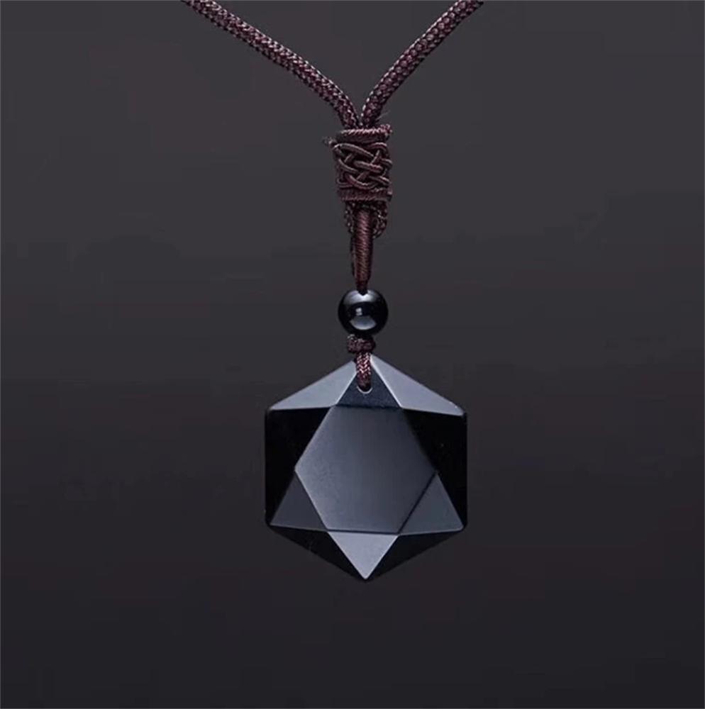 New Fashion Black Obsidian Pendant Necklace Obsidian Star Pendant Lucky Love Crystal Jewelry With Free Rope
