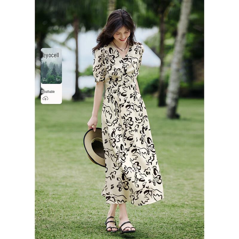 XWI Lyocell Black & White Art Print A-Line Dress M