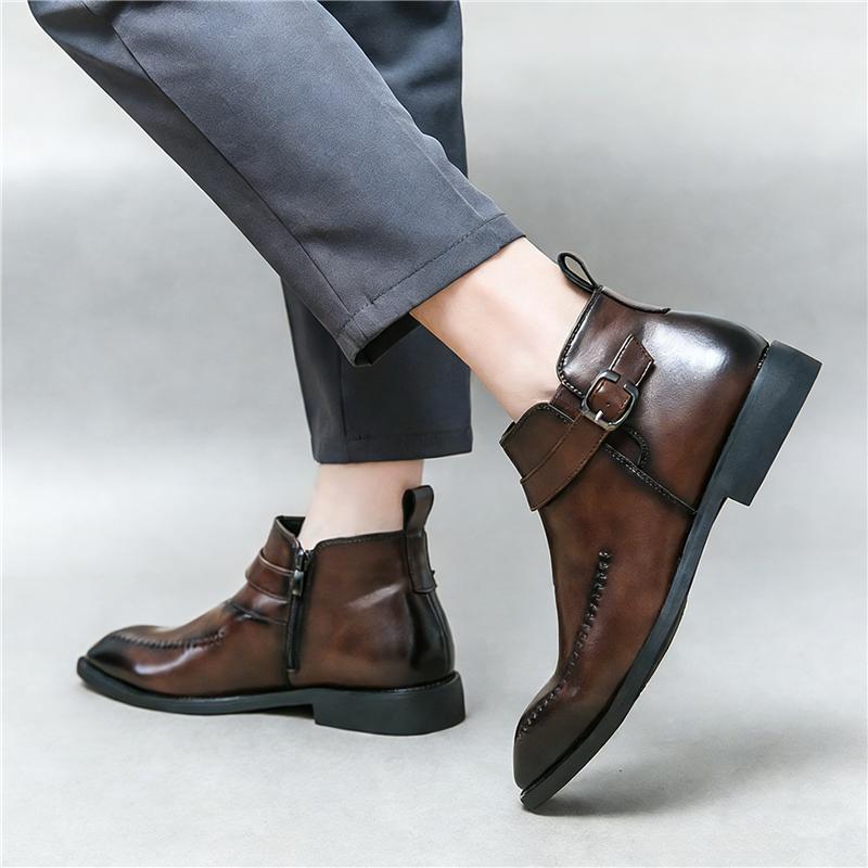 Winter Designer Neu Herren Spitz Lackleder Chelsea Lässige Monk-Riemen Knöchelhochstiefel Männliche Marke High Tops Schuhe Zapatos Hombre