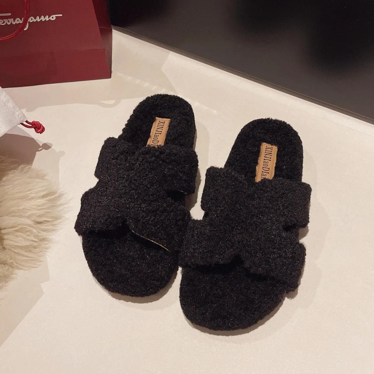 

Роскошные новые женские женственные туфли на высоком каблуке с мехом для улицы, универсальные тапочки, тапочки с круглым носком и мехом норки, Ms Slippers 35 чёрный
