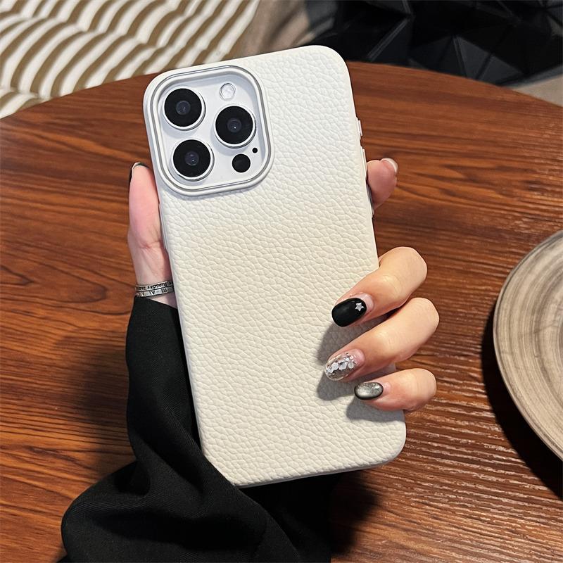 

Роскошный чехол из кожи личи для iPhone 16 Pro Max 15 14 Plus 13 12 11 Pro TPU защитный чехол от падений iPhone 13 Pro Max белый