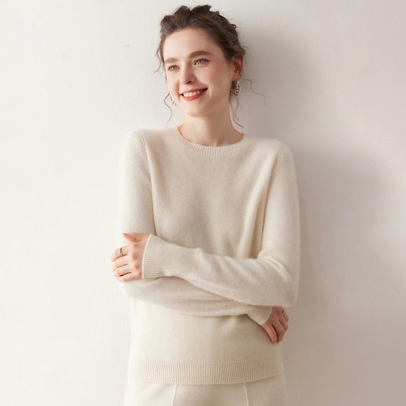 Women's Cashmere Crew Neck Sweater - Soft Knitted Pullover for Autumn/Winter