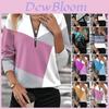 Geometric Pattern Fleece Sweater For Women With Zipper And Vneck For Winter Casual Wear
