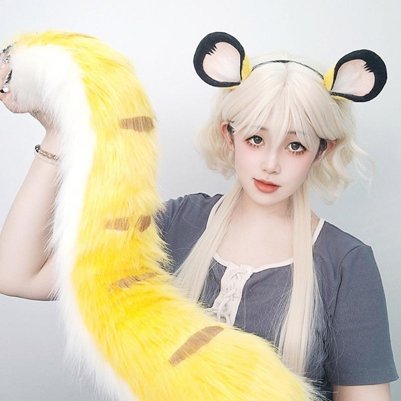 2Pcs Tigers Cats Wolf Foxes Tail Ears Headband Set Halloween Christmas Fancy-Party Costume Toy for Woman Men Cosplay
