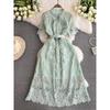 Fancy Accessible Luxury Ladies Elegant Short Sleeve Stand-up Collar Cinched Slim Looking A- Line Cut Out Lace Dress Elegant Dress