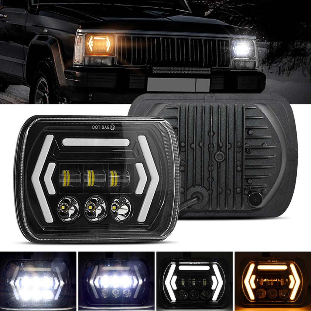2 Pack 7inch Car LED Headlights 5x7 7x6 Inch Headlamp with White High/Low Beam DRL Amber Turn Signal