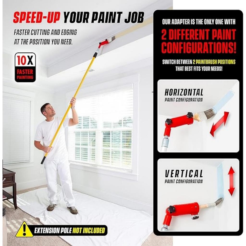 Nástavec na malířský štětec s nastavitelným úhlem - Nástroj pro malování hran na vysokých stropech, Nástavce na prodlužovací tyč