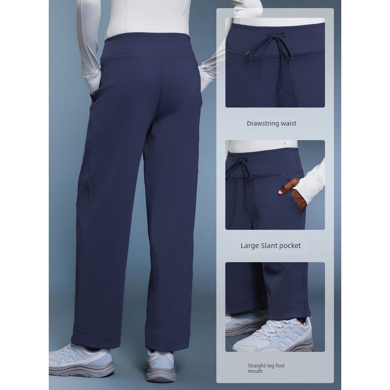 Lu Same Style Nude Feel Loose Velvet Sport Pants Women's Autumn and Winter Leisure All-Matching Straight Pants Sports Running Fitness Pants