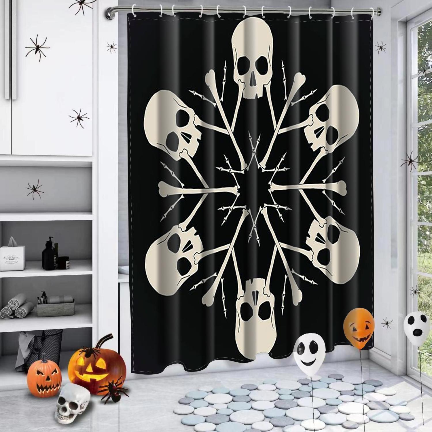 Supermarket Go Purple Halloween Skull Pattern Bathroom Shower Curtain With 12 Hooks Home Bathroom Decor And Accessories